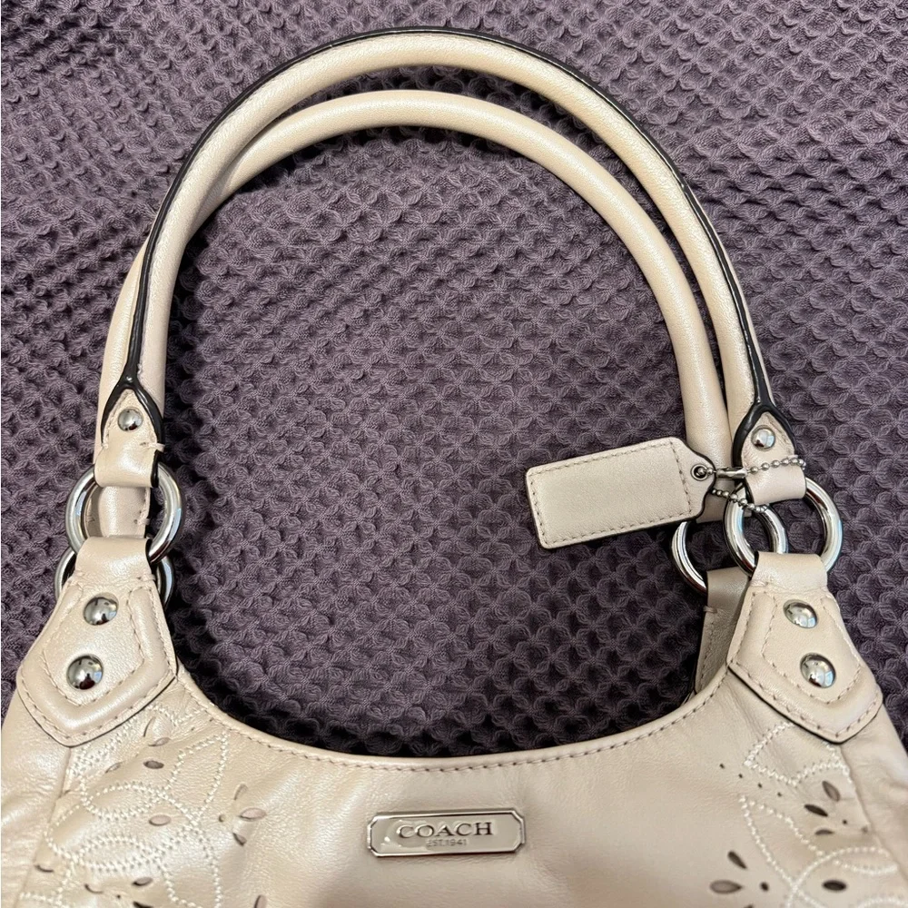 Coach Pink Pearl Cream Floral Cutout Tote Bag - Picture 3 of 5